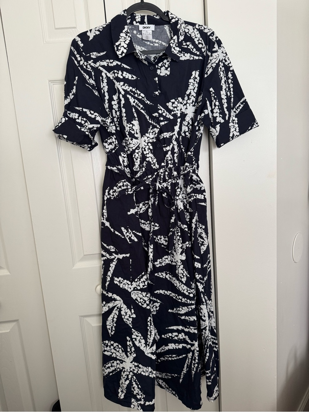 DKNY Navy and White Printed Midi Shirt Dress size 14